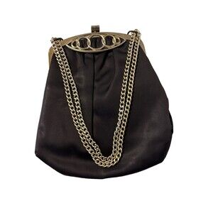 Evening out VINTAGE Black CLUTCH Purse Bag Gold Snap Closure Gold Chain Classic